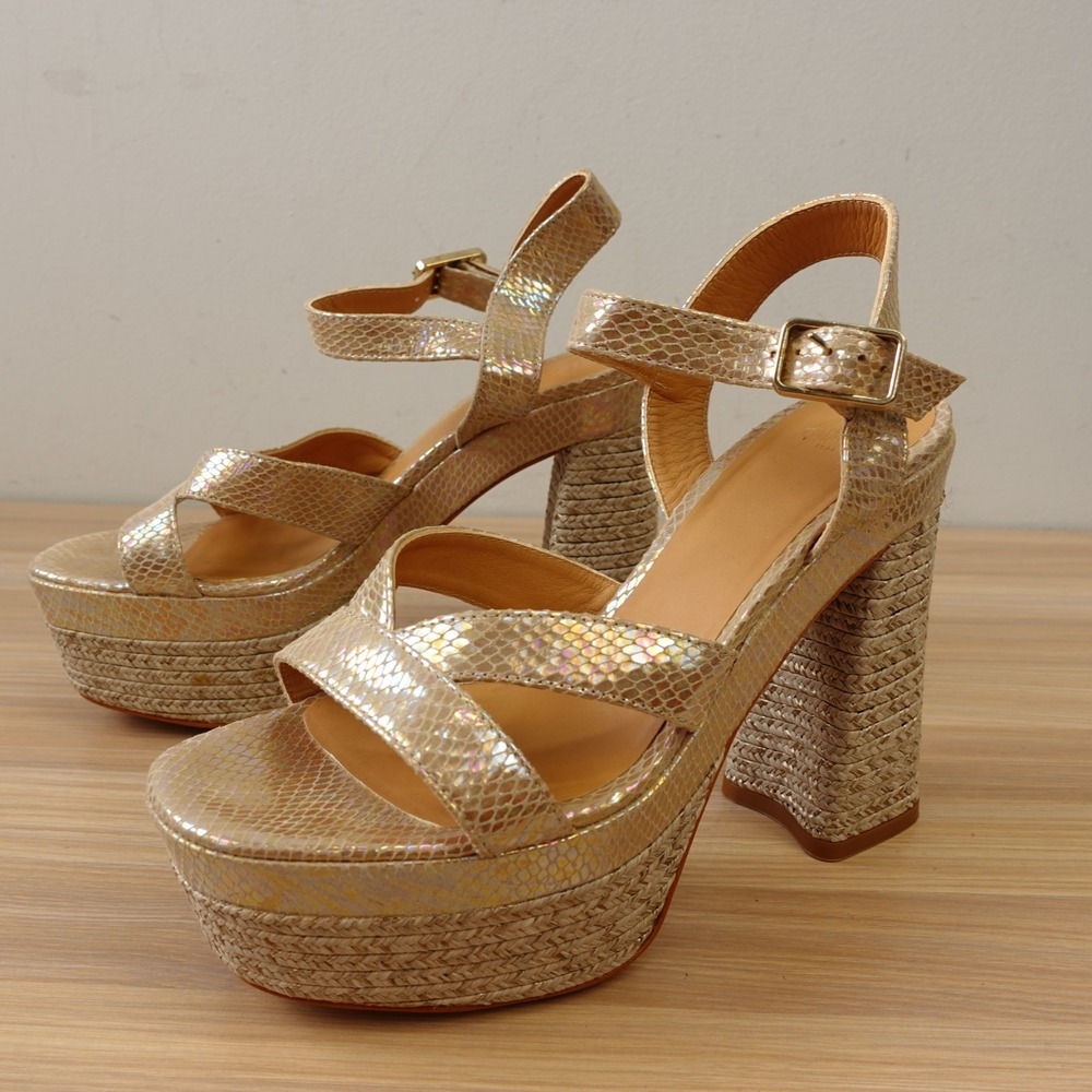 Castaner Sandals Women 40 9 Metallic Gold Snakeskin Platform Chunky Y2K $335